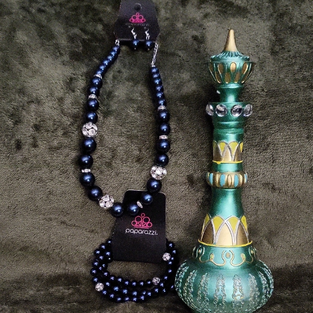 Paparazzi Blue and Silver Necklace with Glossy Beads